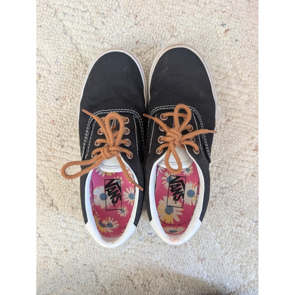 Kids Vans Black Floral Era Sneakers Size 1.5 Good Low Top Canvas Skate Shoes